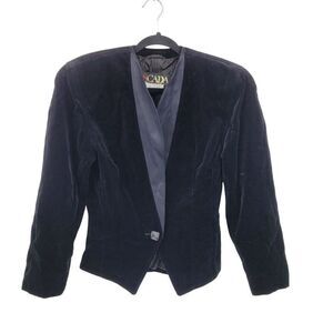 Vintage Escada Womens Black Velvet Tuxedo Bolero Jacket XS Formal Silk Wool